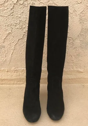 Valentino women’s black suede knee high block heel boots size IT 37 US 7 thumbnail 2
