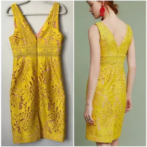 Anthropologie Maeve Lace‎ Gardenia Sheath V-Neck Yellow Dress size 4 thumbnail 3