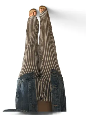 NWT Just Living Gray Cream Striped Wide Leg Pants M thumbnail 3