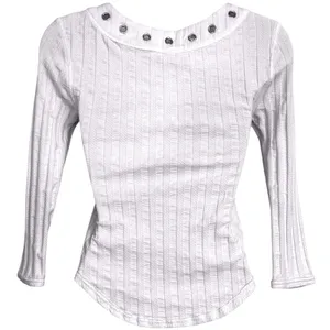 FREE PEOPLE Ivory Ribbed Lace Up Grommet V-Neck 3/4‎ Sleeve Top Size XS thumbnail 4