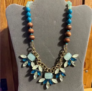 Taramanda Gold Tone Beaded Statement Necklace Blue thumbnail 2