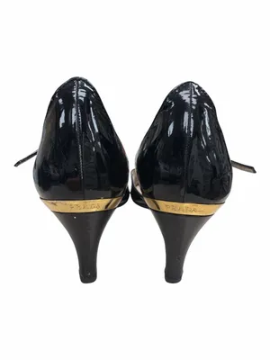 Prada Black Patent Leather T-Strap Peep Toe Heels thumbnail 4