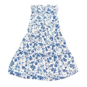 Umgee Blue White Floral Tiered Maxi Dress XL Ruffle Sleeve V-Neck Boho thumbnail 3