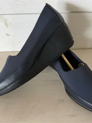 Clarks Wedge Heel Loafer Women’s Size 7.5 Wide Textile Blue Comfort Work NEW thumbnail 5