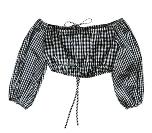 Lovers + Friends x Revolve Women’s Addison Off Shoulder Gingham Black Crop Top thumbnail 7