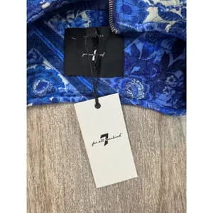 7 For All Mankind Woman Blue Floral Tile Quilted Cropped Jacket Size Medium NeW thumbnail 3