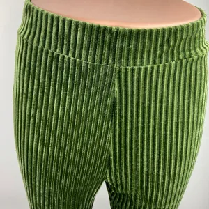 Shein Green Solid Velvet Velour Rib Flare Leggings Bell Bottom Yoga Pants Size 4 thumbnail 4