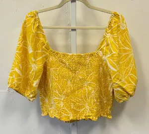 NWT Universal Thread Linen Blend Floral Smocked Puff Sleeve‎ Crop Top XL Yellow thumbnail 1