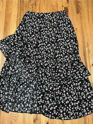 BTFBM Floral Tiered Asymmetrical Midi Skirt | Size XL thumbnail 3