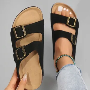 Women’s Sandal Slides– Adjustable Buckle Slippers, Lightweight with Cork Footbed thumbnail 1