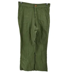 Roxy Oceanside Pants Linen Cotton Loose Straight Pockets Zip Viney Green M 30x32 thumbnail 2