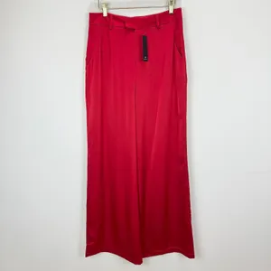 Lulus Modern Approach Red Satin Wide-Leg Pants High Rise Festive Large NWT thumbnail 5