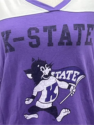 Venley K-State Wildcats Women’s Colorblock Logo Long Sleeve V-Neck Shirt Medium thumbnail 2