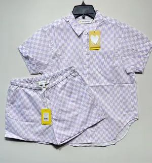 Kerri Rosenthal Mina Printed Cotton Shirt shorts set Lavender nwt size small thumbnail 1