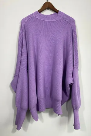 Free People Purple Ribbed Knit Oversized Balloon Sleeve Sweater M thumbnail 1