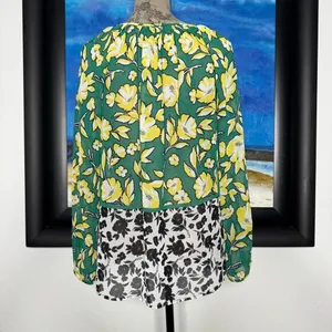 Karen Kane Green/Yellow Citrus Floral Chiffon Peasant Tunic Top SMALL Cottage thumbnail 7