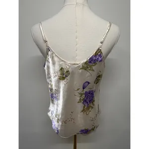 Secret Treasures Y2K Satin Floral Lace Cami Ivory Purple Bow Sleep Top Medium thumbnail 4