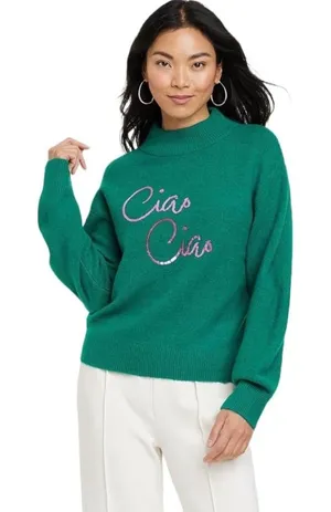 A New Day Green Ciao Ciao Sequin Mock Neck Sweater XL Relaxed Long Sleeve thumbnail 1