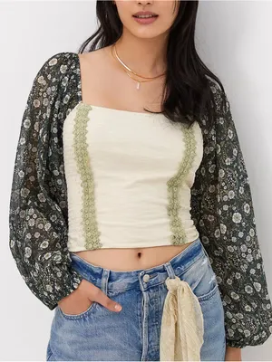 Anthropologie Forever That girl Smocked Balloon-Sleeve Top Small thumbnail 1