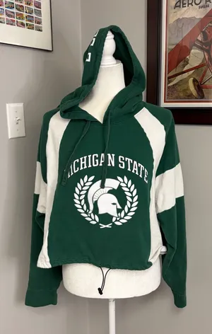 PINK Victoria's Secret Michigan State Spartans Cropped Hoodie Green White Large thumbnail 1