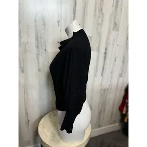 Windsor Black Textured Long Sleeve Top Size M Boat Neck Stretchy thumbnail 4