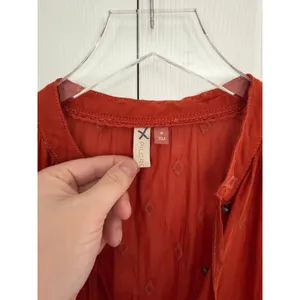 Free People Pilcro Anthropologie Rust Orange Tiered Tunic Blouse Embroidered Boho Cotton thumbnail 5