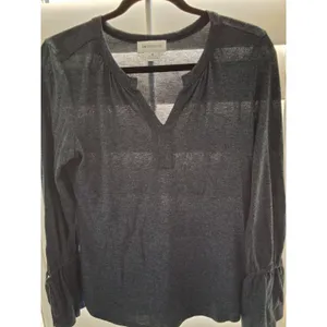 Liz Claiborne Women's M Blue Charcoal Split V-Neck Top Tie Cuff Blouse thumbnail 1