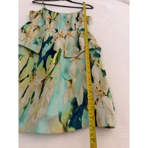 BB‎ Dakota Floral Peplum Mini Dress Teal Green Gold Metallic Sleeveless XS thumbnail 2