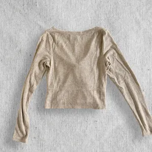 Abercrombie & Fitch Ribbed Tie Front Crop Top Size S Oatmeal Long Sleeve Knit thumbnail 3