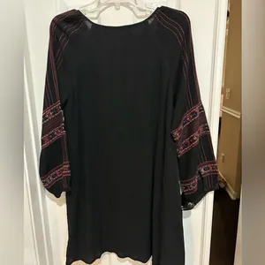 Miss Me Black Dress Boho Shabby Chic Bell Sleeve Embroidery Medium thumbnail 4