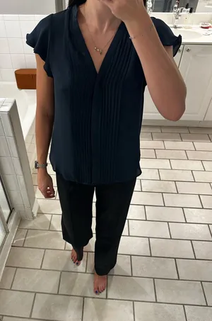 H&M blue pleated work top thumbnail 1