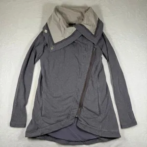 Lululemon Savasana Jacket Heathered‎ Coal Gray Asymmetrical Zip Thumbholes 6 thumbnail 1