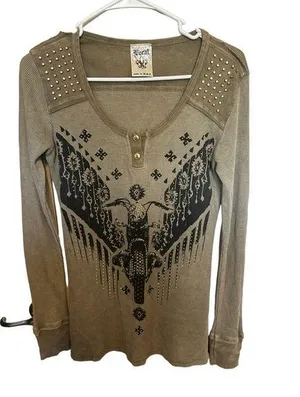 Vocal green long sleeve embellished shirt size large thumbnail 1