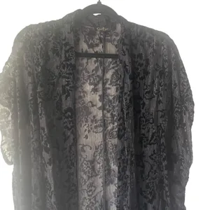 Jessica Simpson XL Witchy Velvet Fringe‎ Metallic Open Front Cardigan Long Top thumbnail 2