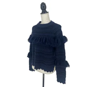 Jonathan Simkhai Tassel Fringe Knit Wool Sweater Black Blue‎ Stripe thumbnail 5