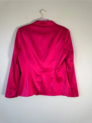 Teri Jon Hot Pink Satin Oversized Blazer Jacket Womens 12 Preppy Barbie Classic thumbnail 2