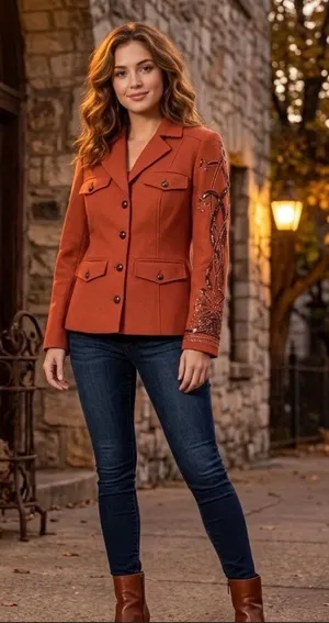 Spiegel Rust Orange Embellished Sleeve Blazer Jacket Womens Size 8 thumbnail 1