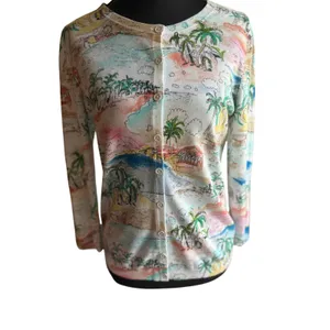 Talbots Petite Tropical Scenic Print Cardigan Sweater SP Coastal Resort thumbnail 4
