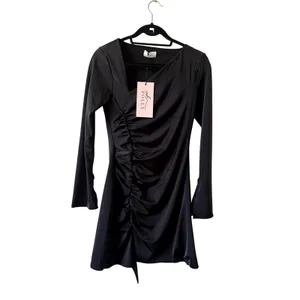 Oh Polly Rea Long Sleeve Asymmetric Mini Dress in Black size 6 New thumbnail 3