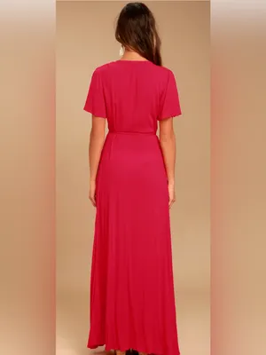 Lulus Much Obliged Red Wrap Maxi dress thumbnail 4