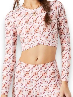 L*Space Active Aim‎ High Pink Plaid Long Sleeve Crop Top Athletic Size Medium thumbnail 1