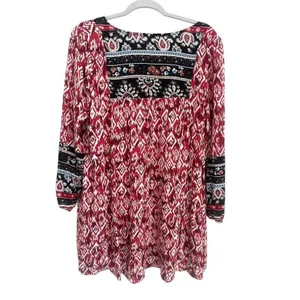 Entro‎ Flowy Shift Mini Dress Size Small Red Geometric Hippie Boho Artsy Retro thumbnail 4