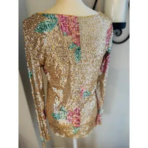 Free People Gold Rush Floral Sequin Top, Champagne/Pink,‎ Medium, NWOT thumbnail 8