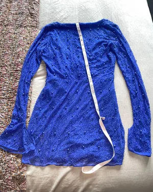 Oh Polly Chelsea Embellished Wrap Mini Dress in Dark Blue thumbnail 5