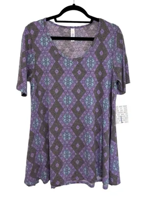 NEW LulaRoe Geometric Boho Burnout Printed Perfect Tee - Size L thumbnail 1