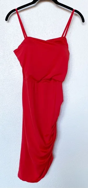 SHEIN Red Side Ruched Dress Size Medium thumbnail 1