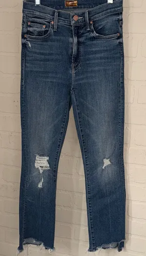 Mother jeans the insider crop step chew Distressed Blue dancing on coals 24 thumbnail 1