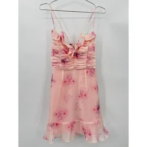 Lulu’s Pink Floral Fairy Ruffle Mini Party Dress Ruched Bodice Medium NEW thumbnail 6