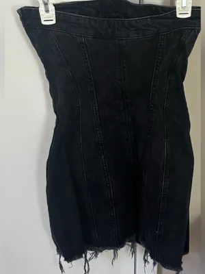 Zara Strapless Black Denim Mini Dress thumbnail 5