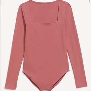 Mauve Ribbed Knit Square Neck Long Sleeve Bodysuit thumbnail 2